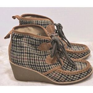 G.H. Bass Elyse Houndstooth Wedge Ankle Boots Women's 7M Lace Up Booties